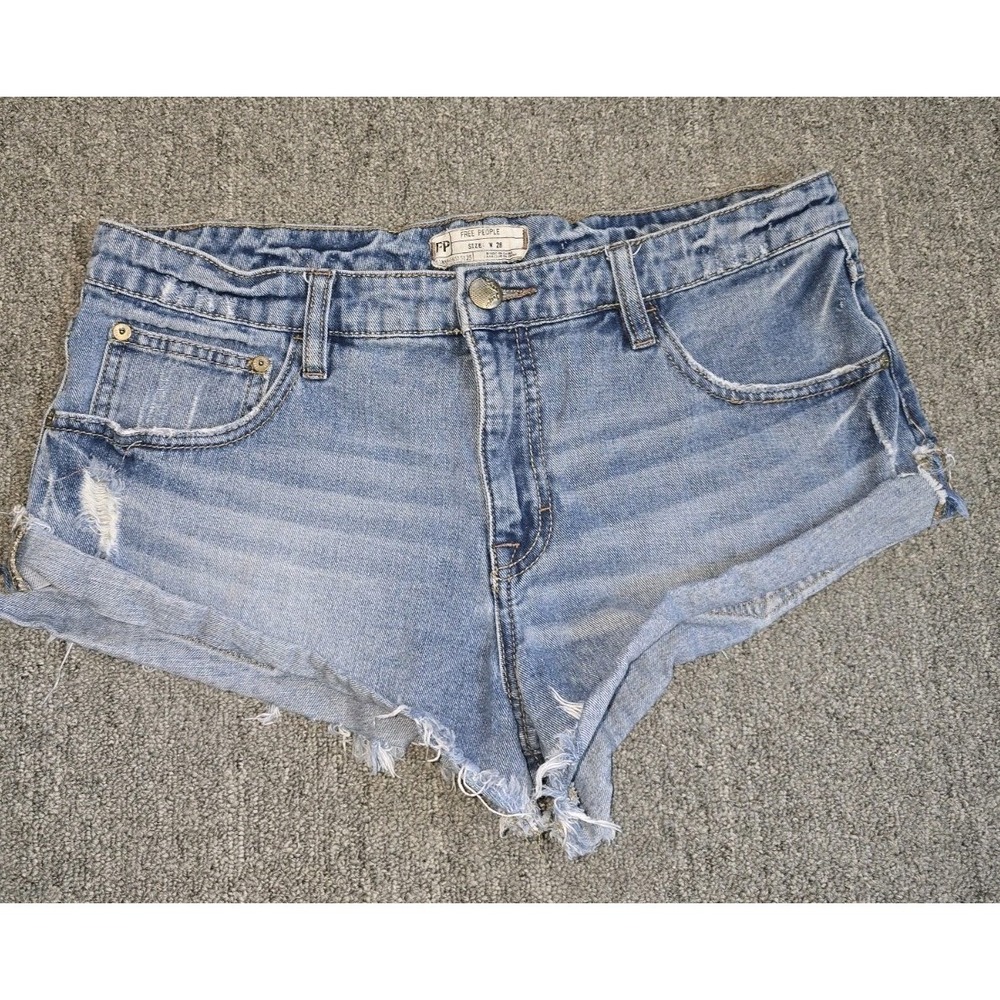 Free People Cut Off Jean Shorts Women 28 Distressed Frayed Hem Denim 2.5 inseam